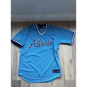 Majestic Atlanta Braves Cooperstown Collection V-Neck Jersey Blue Size XL MLB